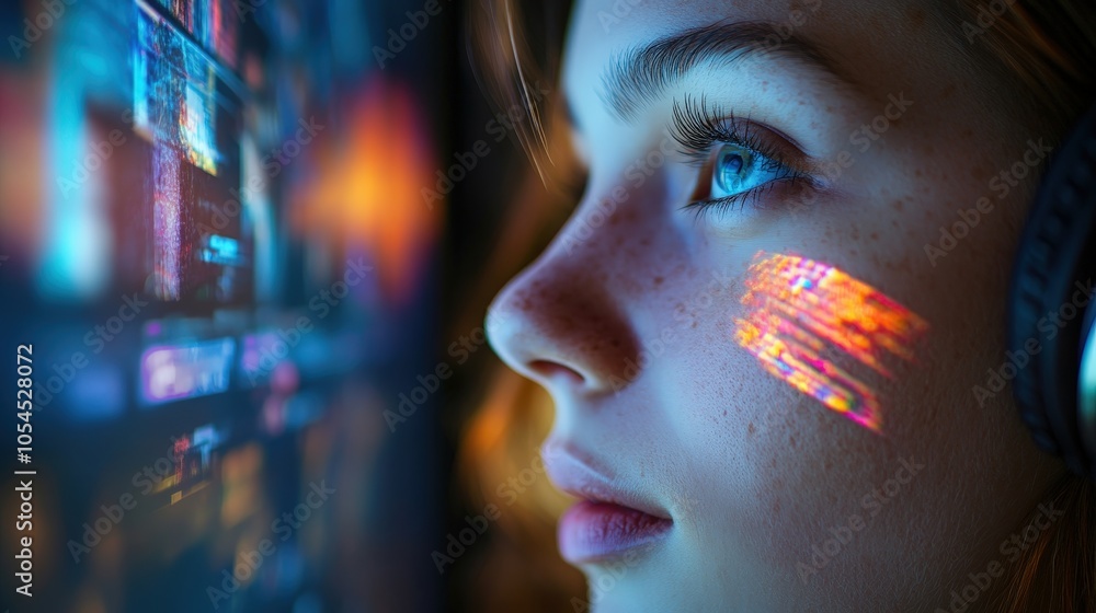 Poster captivating reflections on a face in a digital game scene