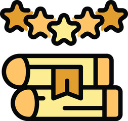 This icon illustration depicts a diploma scroll receiving a five star rating, perfect for showcasing academic achievement