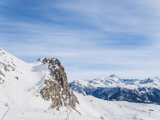 Snowy mountains in Serre Chevalier ski resort, Briançon