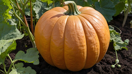 A giant pumpkin grown in a cottage garden (Cucurbita maxima) generative ai
