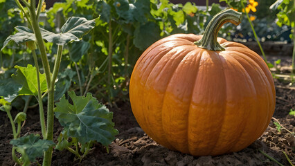 A giant pumpkin grown in a cottage garden (Cucurbita maxima) generative ai