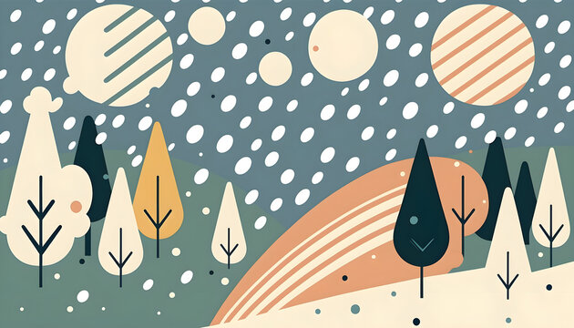 Abstrakte Winterlandschaft mit geometrischen B&auml;umen - KI generiert