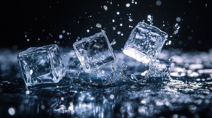 Ice Cubes Splashing into Water