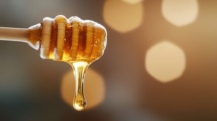 honey dripping from a wooden spoon