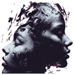 Abstract portrait of two female faces merging together