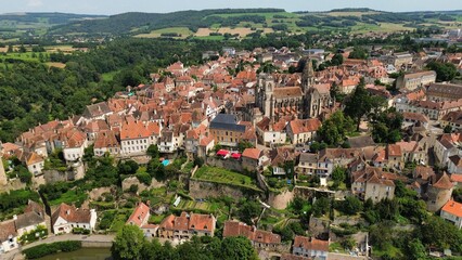 Fototapeta premium drone photo Semur-en-Auxois medieval town france europe