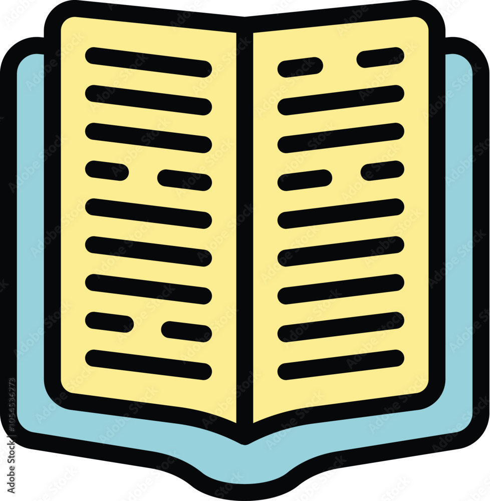 Poster open book representing learning and education, with lines of text implying knowledge and information