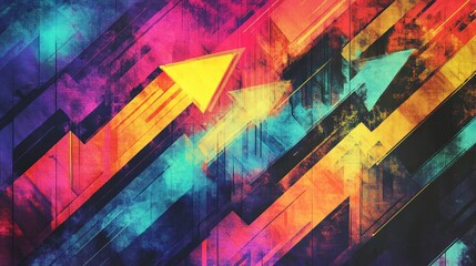 A vibrant abstract design featuring arrows in dynamic colors, symbolizing growth and progress.