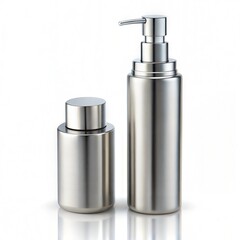 Obraz premium Modern metallic cosmetic containers on white background