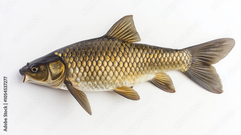 Poster grass carp scientifically known ctenopharyngodon idella rests on a pristine white surface highlighti