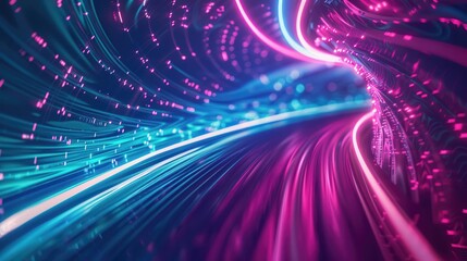 A fluid abstract design with vivid blue hues, featuring interconnected graphs and elegant curves that embody data trends and insights.