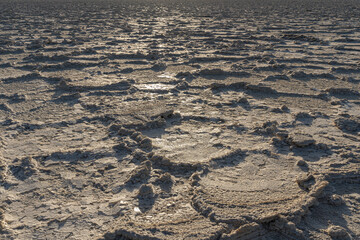 Plain of salt with salty rocks in the Danakil Depression in Ethiopia