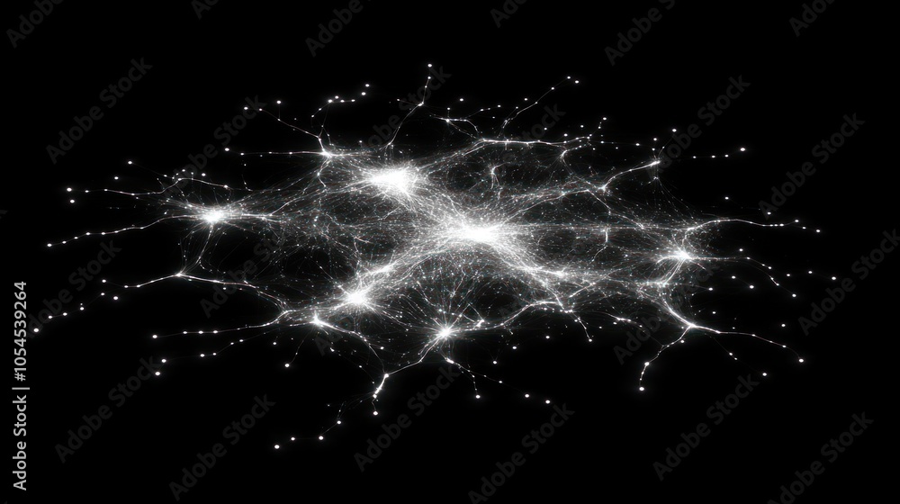 Poster abstract network of glowing lines and points on a black background.