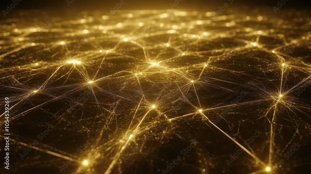 Poster abstract network of glowing lines and points on a dark background.