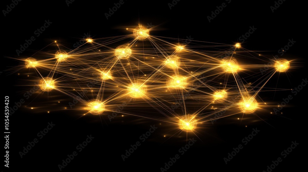 Poster abstract network of glowing points connected by lines against a black background.