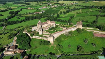 drone photo Berzé-le-Châtel castle france europe