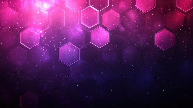 Abstract purple and pink hexagonal background with glowing lights.