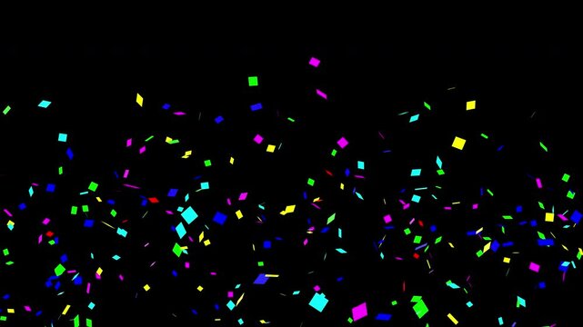 Confetti variants of festive burst with alpha. Colorful tinsel slow motion falling after splas