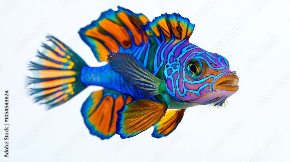 Poster captivating mandarin fish displays its stunning array of colors and intricate patterns swimming grac