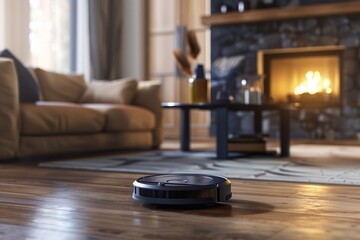 Obraz premium Robotic vacuum cleaner cleaning the room