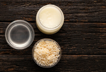 Organic coconut oil and water - Cocos nucifera.