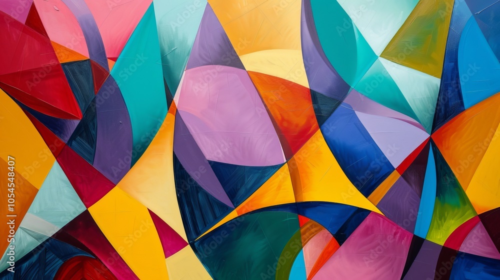 Poster this vibrant abstract image features dynamic, colorful geometric shapes overlapping, creating a visu