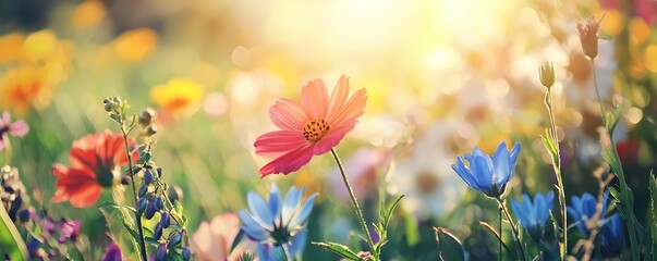 Wildflowers blooming in a sunny field, showcasing vibrant colors of spring.