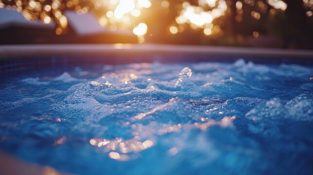 Close up of bubbling water in a pool during sunset.