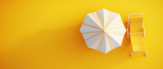 Beach Umbrella and Lounger on Yellow Background