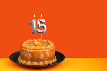 Birthday cake with dulce de leche frosting - Candle number 15