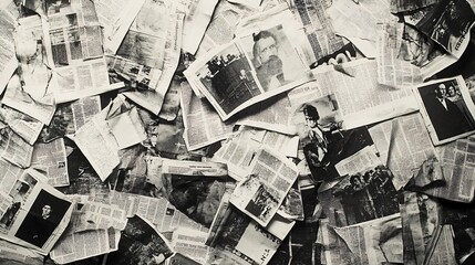 Old torn black and white newspaper pattern
