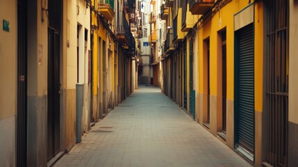 Fototapeta premium Colorful buildings line a quiet, narrow street in a historic area