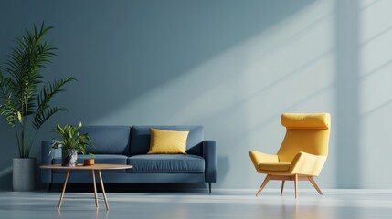 Bright and Inviting Living Room Composition with Stylish Furniture and Lush Greenery to Create a Peaceful Ambiance