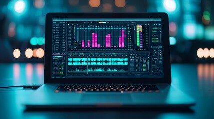 Electronic Beats: Laptop with Music Editing Software at Live DJ Event - Music-Centered Lifestyle Concept