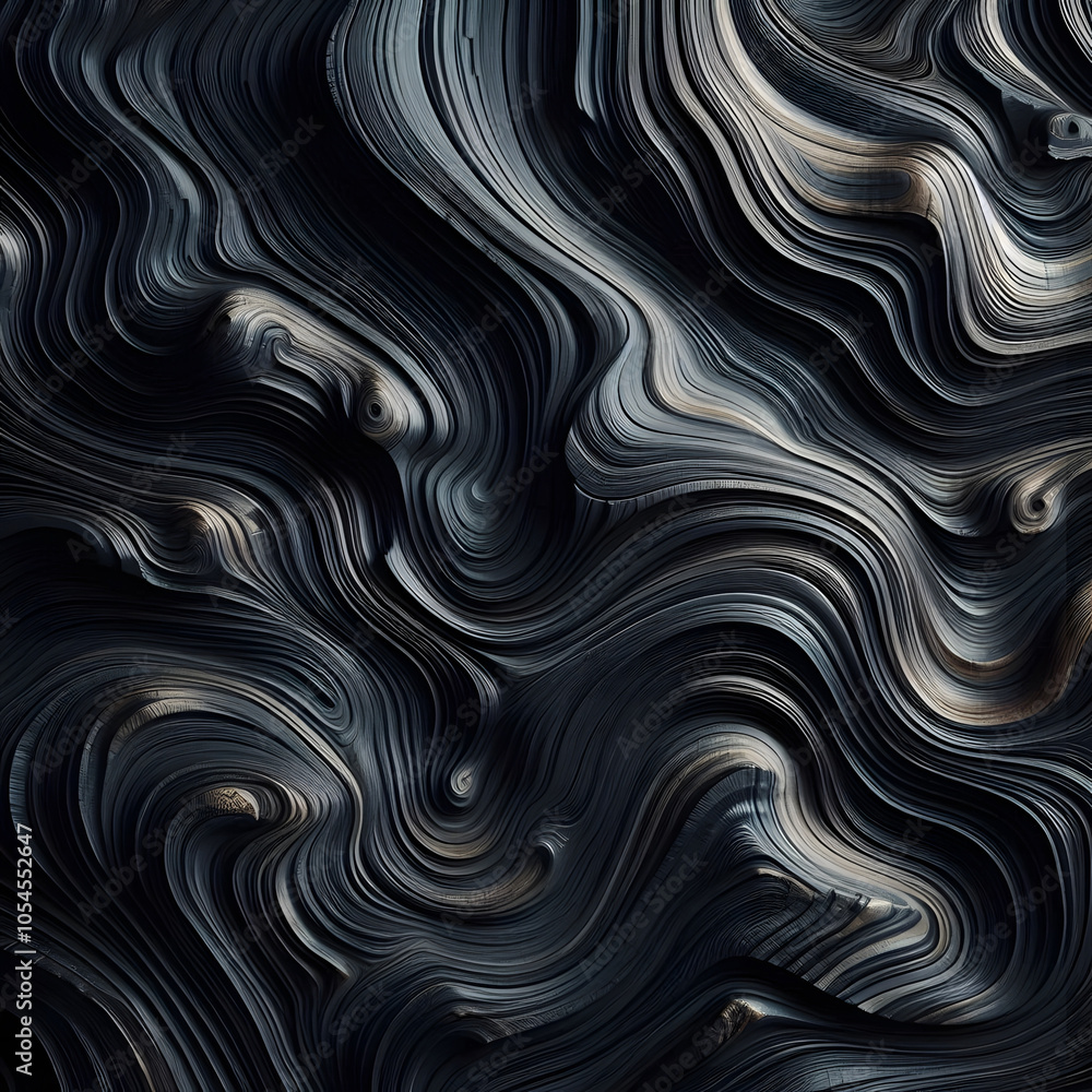Poster Abstract dark textured swirls with dynamic flow and organic patterns in moody tones