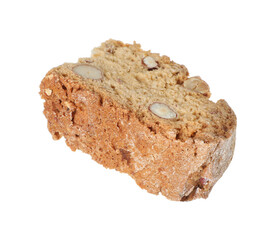 Piece of traditional Italian almond biscuit (Cantucci) isolated on white