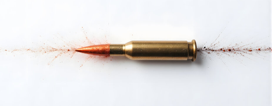 Bullet impact on white background: concept of power and precision in modern design