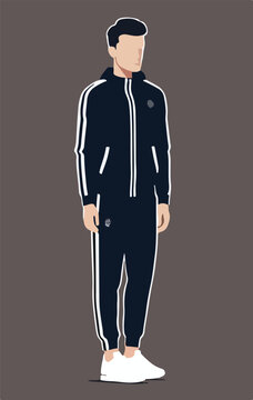 man in navy tracksuit with white stripes clip art preview