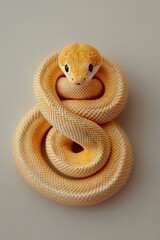 Fototapeta premium Curled yellow snake on plain background