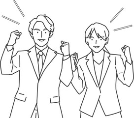 ガッツポーズで応援するビジネスマンたち