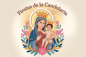 Obraz premium Celebrating Fiestas de la Candelaria with Iconic Religious Imagery and Flowers