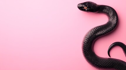 Black snake on pink background with ample space for text