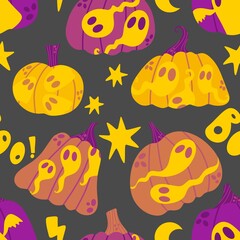 Halloween ghost seamless cute pumpkins cartoon pattern for wrapping paper