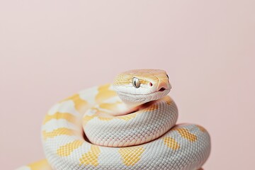 Fototapeta premium Coiled albino snake on soft pink background