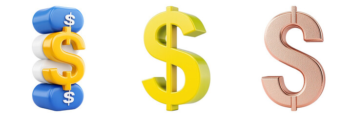 Obraz premium Colorful Dollar Symbols on White Background
