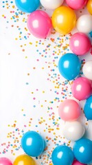 Colorful Party Balloons and Confetti on White Background