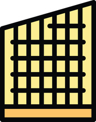 This icon represents a building wall structure being built with metal rods for reinforcement