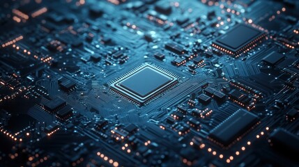 Fototapeta premium Close-up of a Circuit Board with a Central Processor
