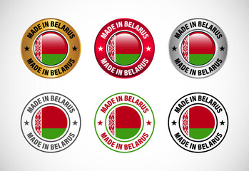 Made in Belarus label icon with flag. Icon set for business, badge, seal, sticker, logo, and symbol