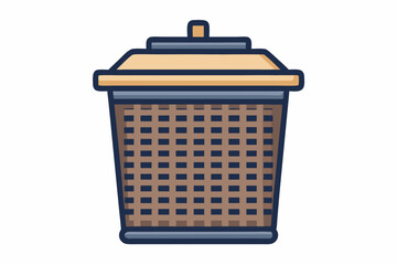 Front view of rattan bin with lid isolated on white